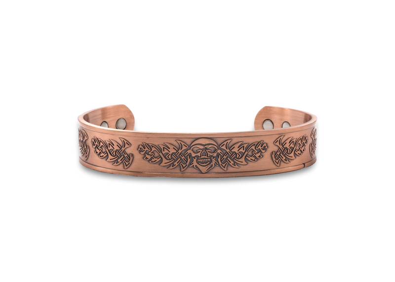 Mens Copper Tribal Skull Magnetic Bangle - Medi Safe by Arabesques Jewels