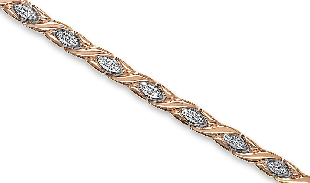 Womens Magnetic Titanium and Crystal Kisses Bracelet in Silver and Rose Gold - Medi Safe by Arabesques Jewels
