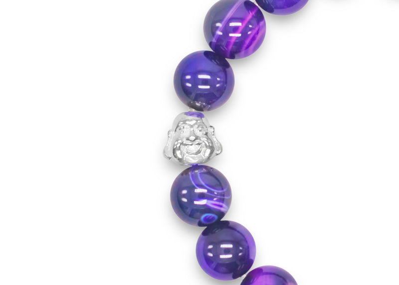Unisex Sterling Silver & Purple Agate Mala/Yoga Bracelet - Medi Safe by Arabesques Jewels
