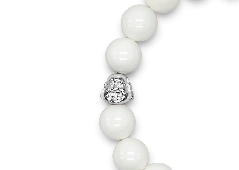 Unisex Sterling Silver & White Jade Buddha Mala/Yoga Bracelet - Medi Safe by Arabesques Jewels