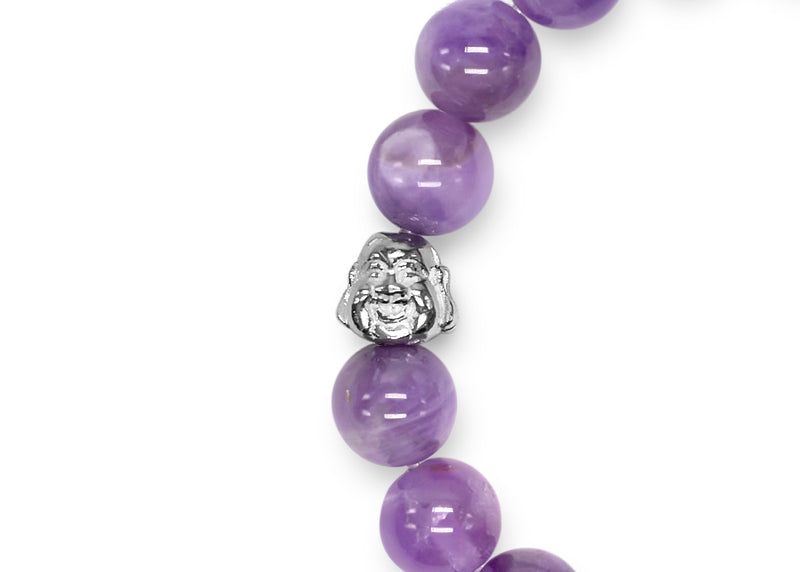 Unisex Sterling Silver & Amethyst Mala/Yoga Bracelet - Medi Safe by Arabesques Jewels