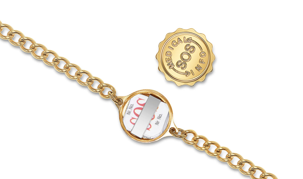 MediSafe by Arabesques Jewels. Waterproof SOS Talisman Bracelet. Stainless Steel. Gold - Medi Safe by Arabesques Jewels