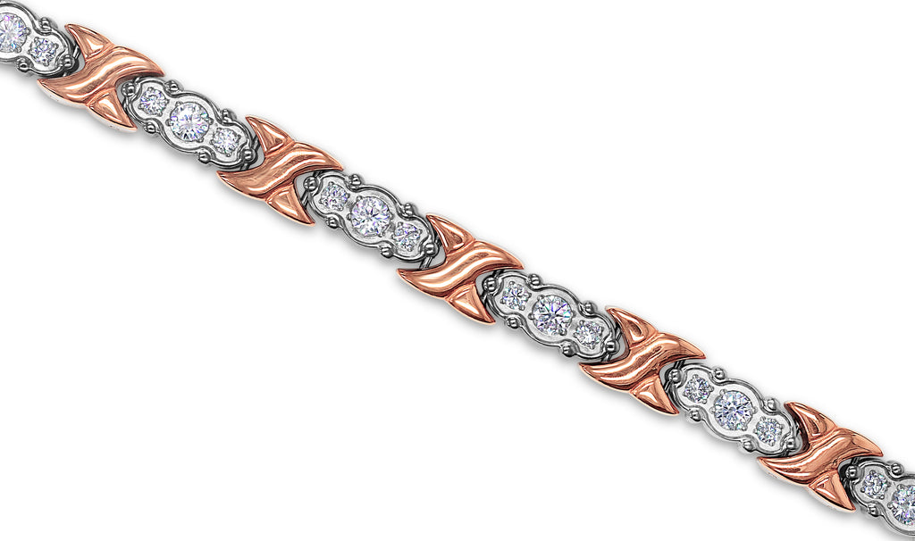 Womens Magnetic Titanium and Crystal Hugs & Kisses Bracelet in Rose Gold and Silver - Medi Safe by Arabesques Jewels