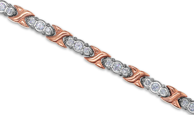 Womens Magnetic Titanium and Crystal Hugs & Kisses Bracelet in Rose Gold and Silver - Medi Safe by Arabesques Jewels