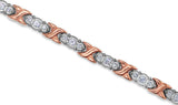 Womens Magnetic Titanium and Crystal Hugs & Kisses Bracelet in Rose Gold and Silver