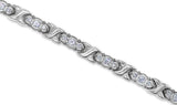 Womens Magnetic Titanium and Crystal Hugs & Kisses Bracelet in Silver