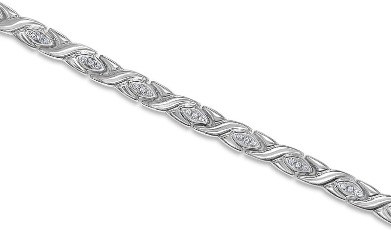 Womens Magnetic Titanium and Crystal Kisses Bracelet in Silver - Medi Safe by Arabesques Jewels