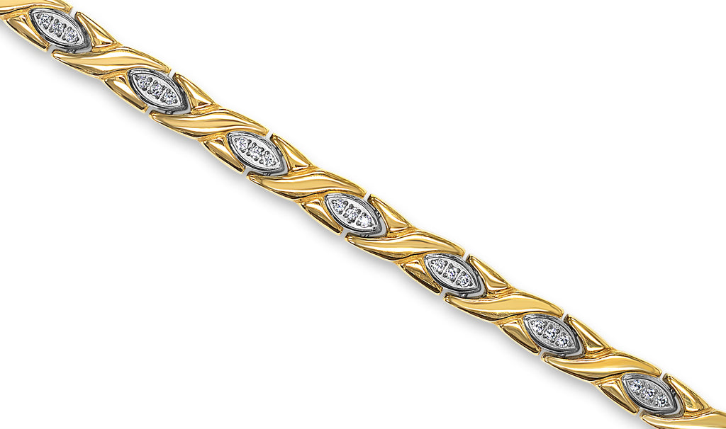 Womens Magnetic Titanium and Crystal Kisses Bracelet in Silver and Gold - Medi Safe by Arabesques Jewels