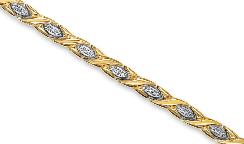 Womens Magnetic Titanium and Crystal Kisses Bracelet in Silver and Gold - Medi Safe by Arabesques Jewels