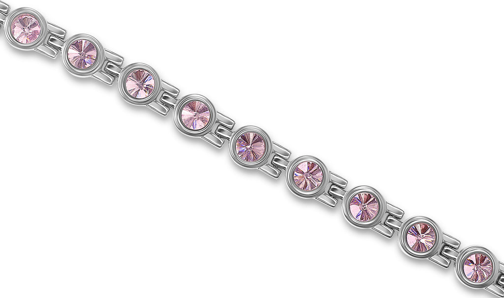Premium Ladies Pink Swarovski Crystal Titanium  Magnetic Bracelet - Medi Safe by Arabesques Jewels