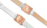 MediSafe by Arabesques. Rose Gold Stainless Steel SOS Talisman Bracelet with white leather strap