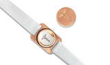 MediSafe by Arabesques. Rose Gold Stainless Steel SOS Talisman Bracelet with white leather strap - Medi Safe by Arabesques Jewels 