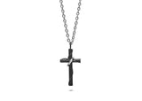 Mens Chunky Cross and Ring Stainless Steel Necklace in Black and Silver