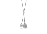 Womens Sterling Silver 925 Dancing Diamond Double Drop Pearl Necklace - Medi Safe by Arabesques Jewels 