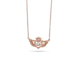 Womens Sterling Silver 925 Dancing Diamond Claddagh Crown Necklace in Rose Gold - Medi Safe by Arabesques Jewels 