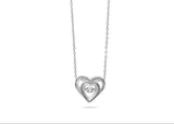 Womens Sterling Silver 925 Dancing Diamond Double Hearts Necklace