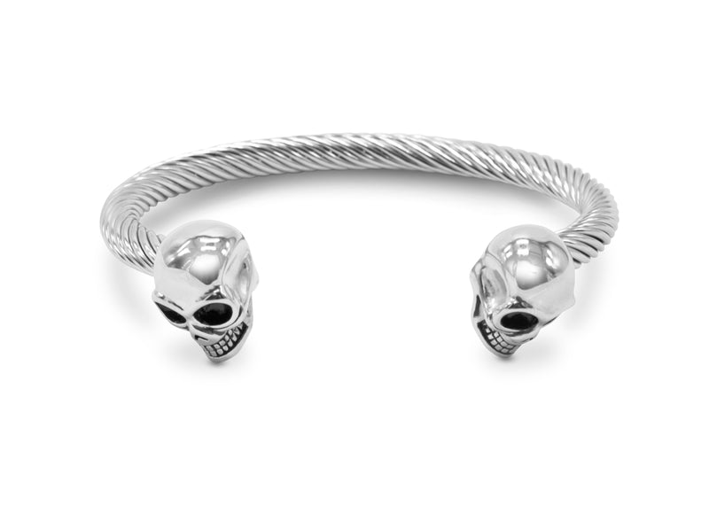 Mens Heavy Stainless Steel Skull Magnetic Bangle in Silver - Medi Safe by Arabesques Jewels