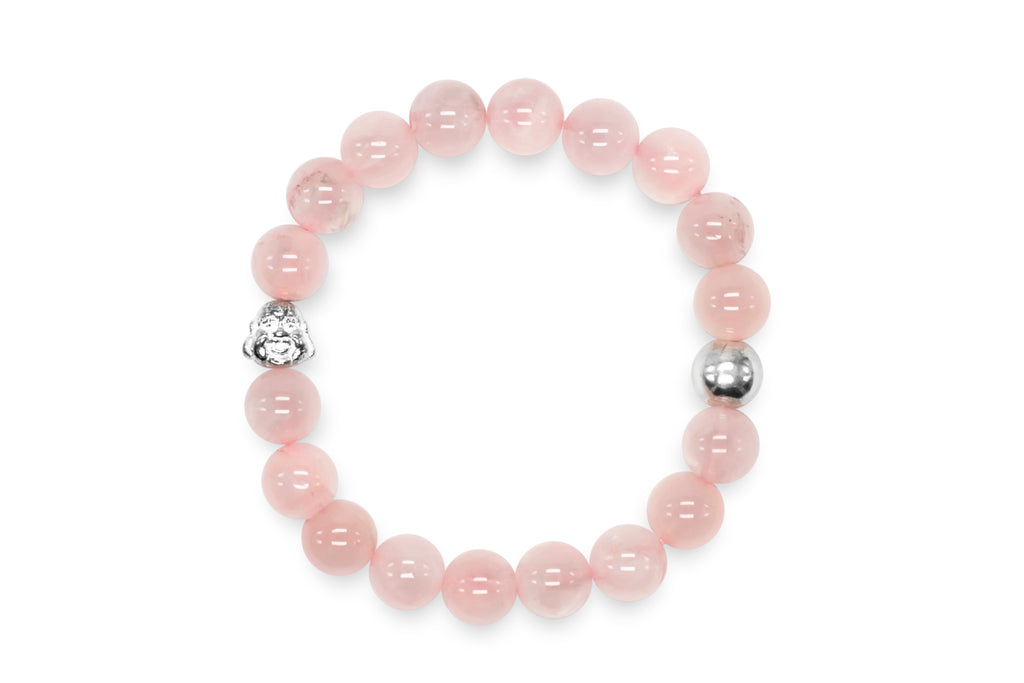 Unisex Sterling Silver & Rose Quartz Buddha Mala/Yoga Bracelet - Medi Safe by Arabesques Jewels
