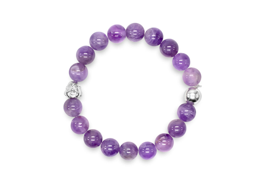 Unisex Sterling Silver & Amethyst Mala/Yoga Bracelet - Medi Safe by Arabesques Jewels