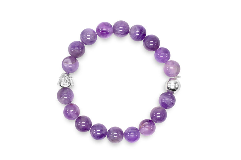 Unisex Sterling Silver & Amethyst Mala/Yoga Bracelet - Medi Safe by Arabesques Jewels