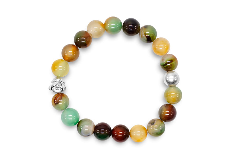 Unisex Sterling Silver & Autumn Agate Mala/Yoga Bracelet - Medi Safe by Arabesques Jewels