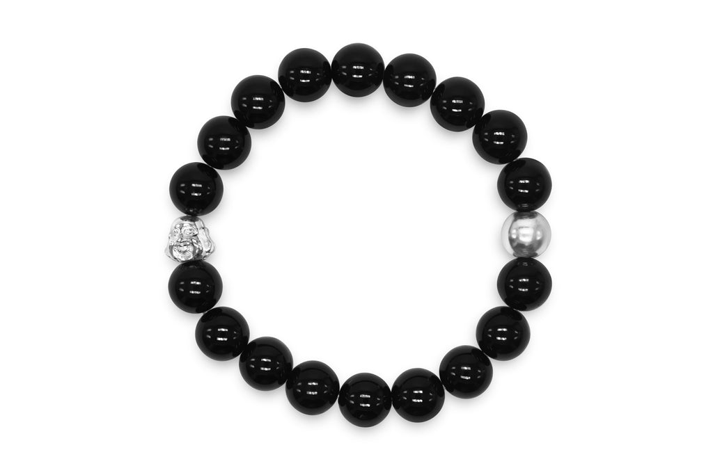Unisex Sterling Silver & Black Onyx Mala/Yoga Bracelet - Medi Safe by Arabesques Jewels