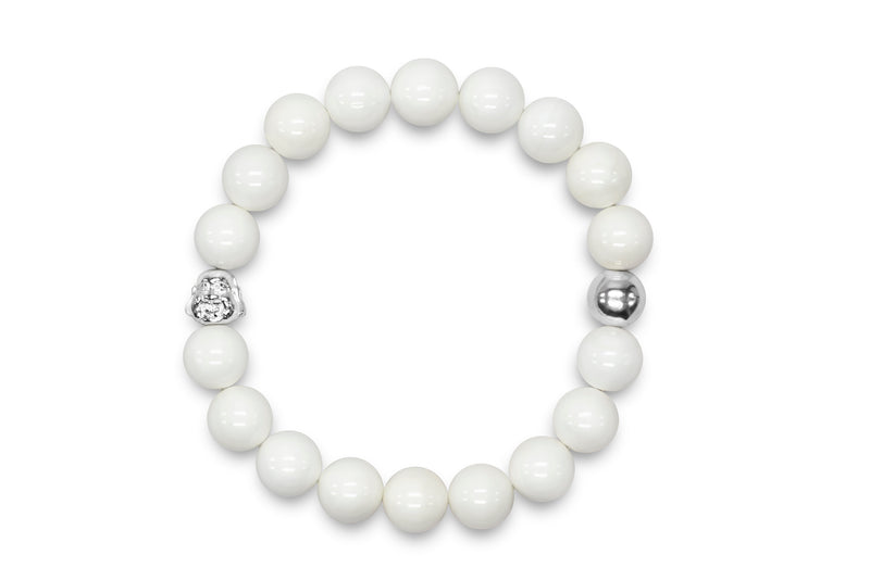 Unisex Sterling Silver & White Jade Buddha Mala/Yoga Bracelet - Medi Safe by Arabesques Jewels