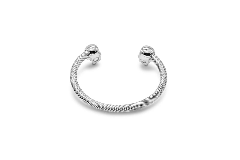 Mens Heavy Stainless Steel Skull Magnetic Bangle in Silver - Medi Safe by Arabesques Jewels