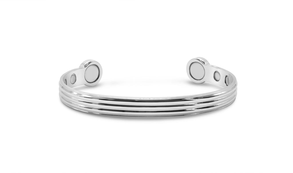 Unisex High Strength Bio Copper Magnetic Torque Bangle in Ridged Silver - Medi Safe by Arabesques Jewels
