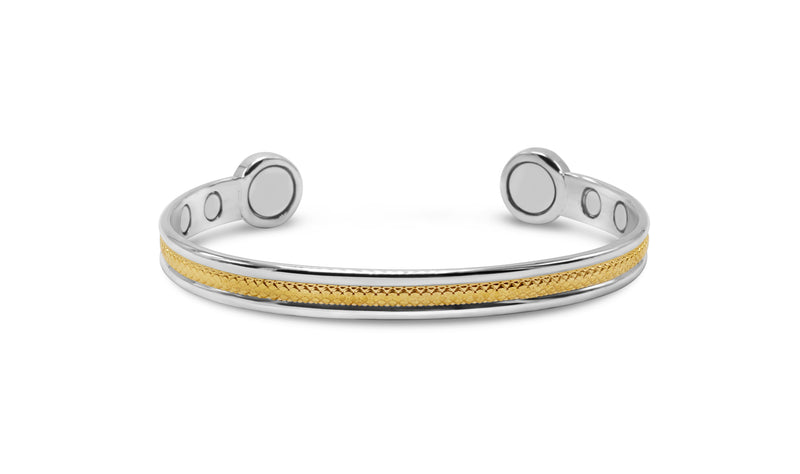 Unisex High Copper Strength Bio Magnetic Bangle in Silver and Gold Mesh - Medi Safe by Arabesques Jewels