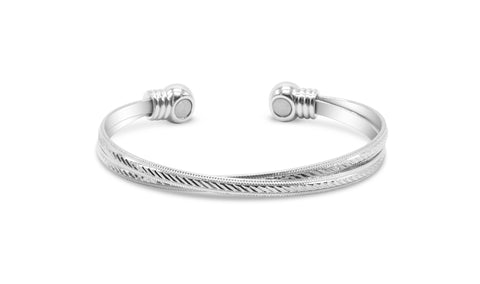 Womens Crossover Copper Magnetic Bangle in Silver - Medi Safe by Arabesques Jewels