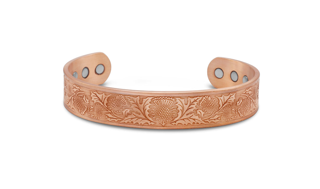 Mens Copper Scottish Thistle Magnetic Bangle - Medi Safe by Arabesques Jewels