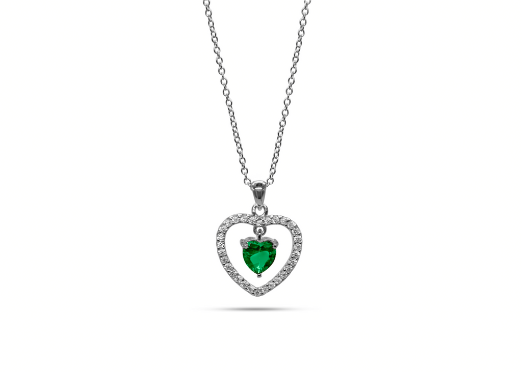 Womens May Emerald Birthstone Necklace Pendant. Sterling Silver - Medi Safe by Arabesques Jewels