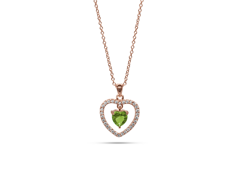Womens August Peridot Birthstone Necklace Pendant. Sterling Silver/Rose Gold - Medi Safe by Arabesques Jewels
