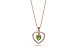 Womens August Peridot Birthstone Necklace Pendant. Sterling Silver/Rose Gold