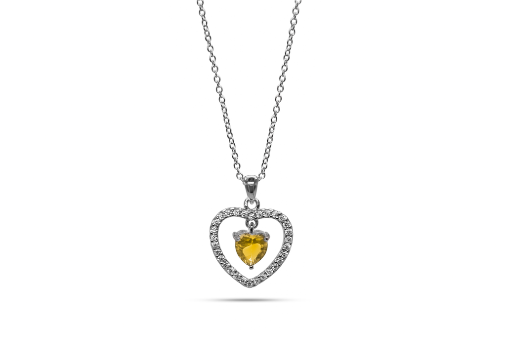 Womens November Yellow Citrine Birthstone Necklace Pendant. Sterling Silver - Medi Safe by Arabesques Jewels