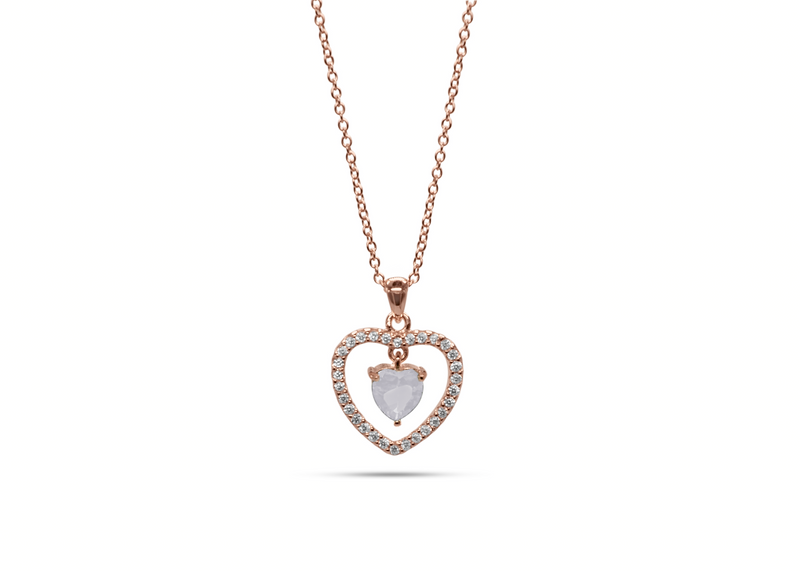 Womens June Moonstone Birthstone Necklace Pendant. Sterling Silver/Rose Gold - Medi Safe by Arabesques Jewels