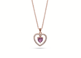 Womens February Amethyst Birthstone Necklace Pendant. Sterling Silver/Rose Gold