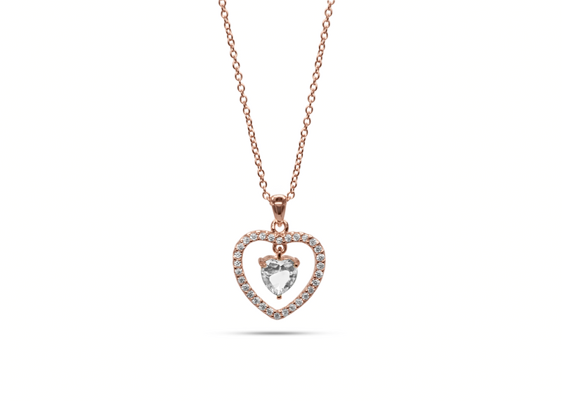 Womens April Diamond Birthstone Necklace Pendant. Sterling Silver/Rose Gold - Medi Safe by Arabesques Jewels