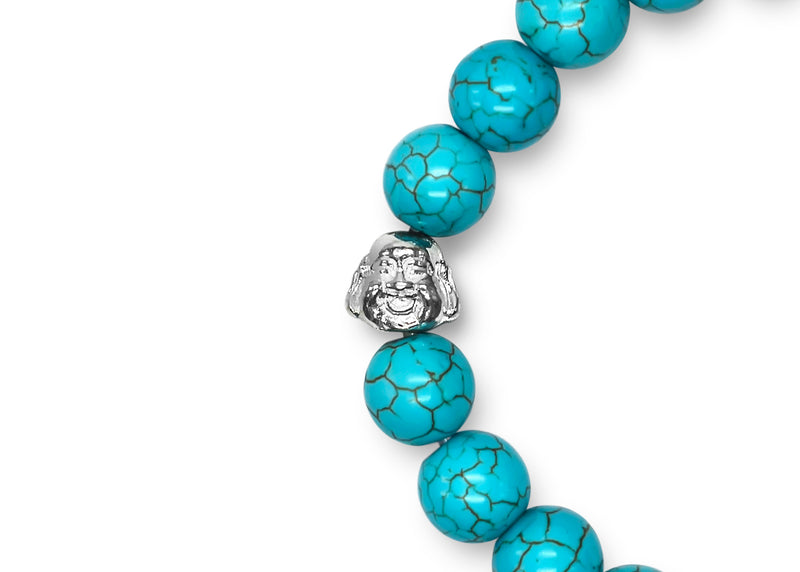 Unisex Sterling Silver & Turquoise Buddha Mala/Yoga Bracelet - Medi Safe by Arabesques Jewels