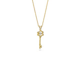 Womens Sterling Silver 925 Dancing Diamond Key Necklace in Gold