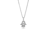 Womens Sterling Silver 925 Dancing Diamond Hand of Fatima Hamsa Necklace