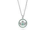 Womens Sterling Silver 925 Dancing Diamond Emerald Claddagh Crown Necklace