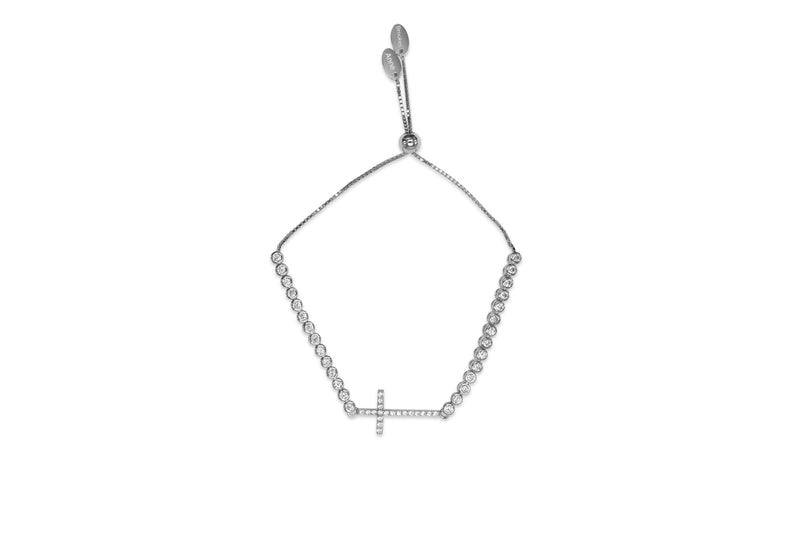 Womens Sterling Silver & CZ Sideways Cross Tennis Bracelet - Medi Safe by Arabesques Jewels 