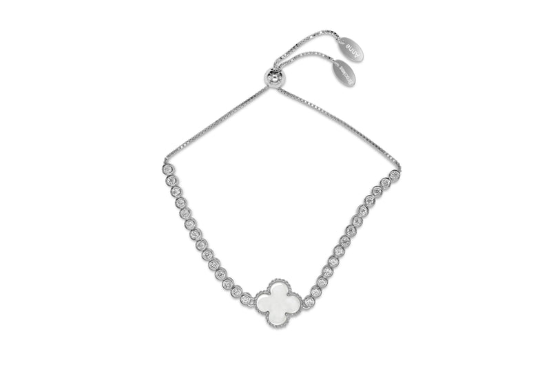 Womens Sterling Silver & Mother of Pearl Clover Tennis Bracelet - Medi Safe by Arabesques Jewels 