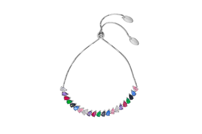 Womens Sterling Silver & Multi Colour CZ Tear Drop Tennis Bracelet - Medi Safe by Arabesques Jewels 