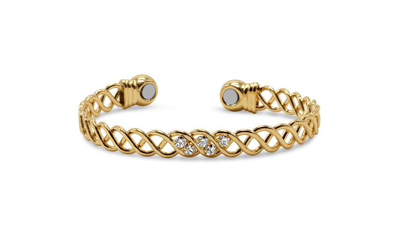 Womens Crystal Detailed Copper Magnetic Bangle in Gold - Medi Safe by Arabesques Jewels 