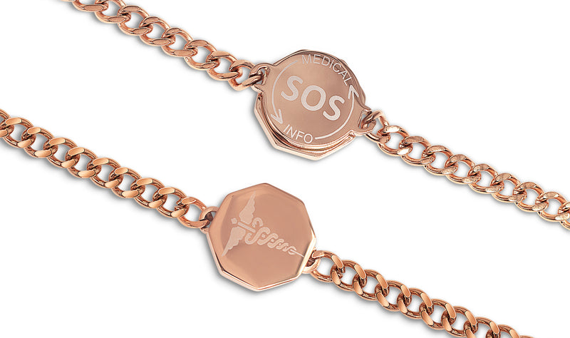 MediSafe by Arabesques. SOS Bracelet. Reversible Caduceus Talisman. Stainless Steel. Rose Gold - Medi Safe by Arabesques Jewels 
