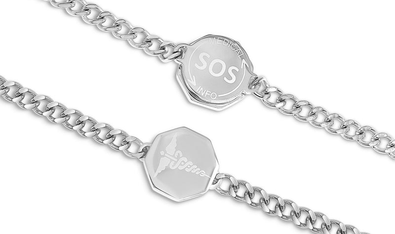 MediSafe by Arabesques. SOS Bracelet. Reversible Caduceus Talisman. Stainless Steel. Silver - Medi Safe by Arabesques Jewels 