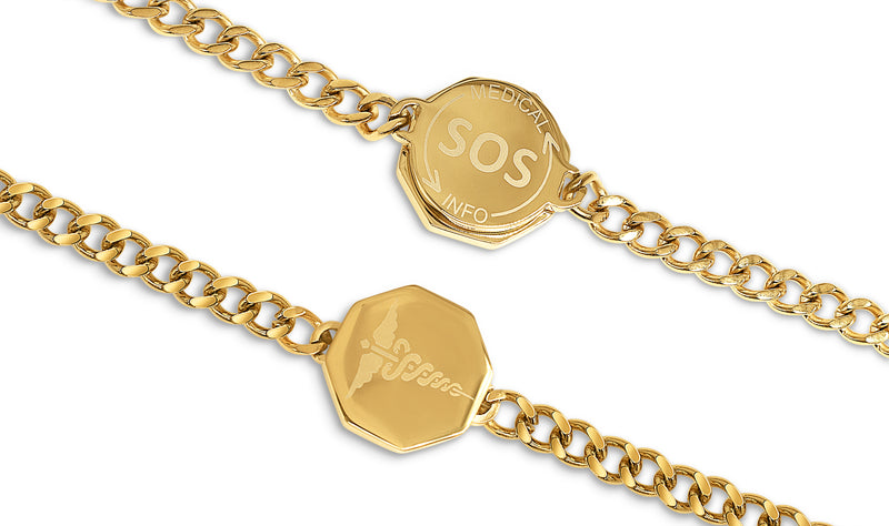 MediSafe by Arabesques. SOS Bracelet. Reversible Caduceus Talisman. Stainless Steel. Gold - Medi Safe by Arabesques Jewels 